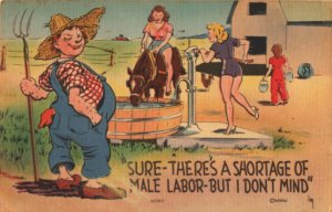 farmhand postcard: Sure, There's a Shortage of Male Labor