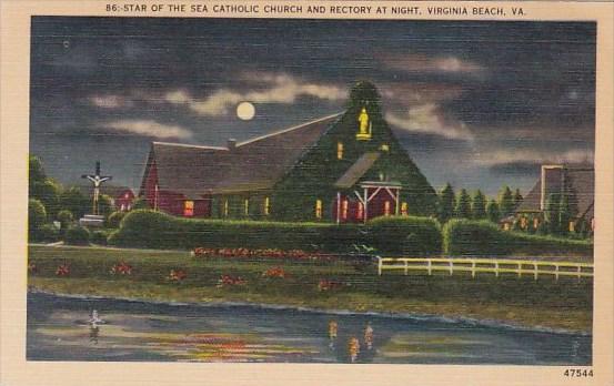 Virginia Virginia Beach Star Of The Sea Catholic Church And Rectory At Night