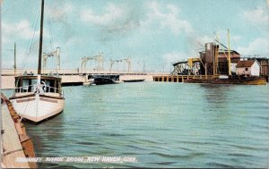 New Haven CT Kimberley Avenue Bridge Boat Postcard H56