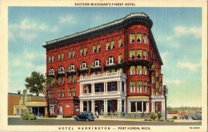 View of Hotel Harrington, Port Huron MI Vintage Postcard C53