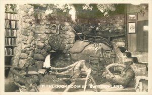 Postcard RPPC Photo 1930s Rock Room Switzerland Interior Fireplace 22-12214