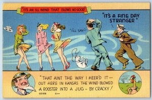 Comic Rumor Postcard Risque Men Peeping It's A Fine Day Stranger c1930's Vintage