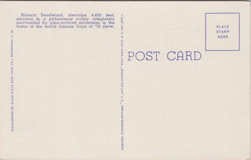 Deadwood SD South Dakota Unused Linen Postcard H8