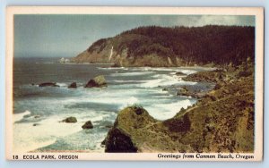 Ecola Park Oregon Postcard Greetings Cannon Beach Exterior c1940 Vintage Antique