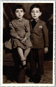 Beautiful Young Children Siblings Handsome Pretty Kids Real Photo RPPC Postcard