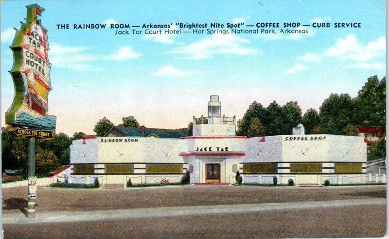 HOT SPRINGS NATIONAL PARK, AR The RAINBOW ROOM  c1940s Linen Roadside Postcard