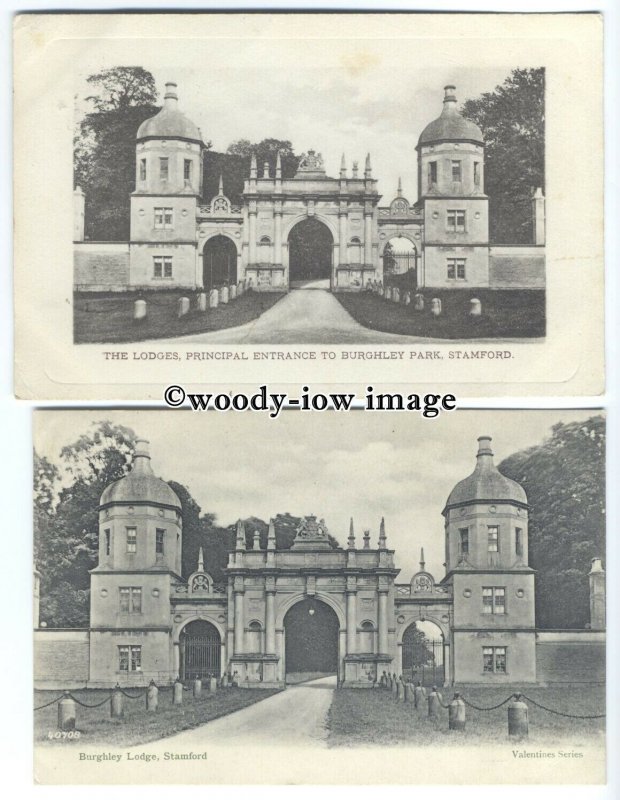 tq0295 - Lincs - Two Views of Burghley Lodge, Entrance to the Park - 2 postcards