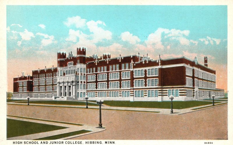 Vintage Postcard 1920's High School And Junior College Hibbing Minnesota Duluth 