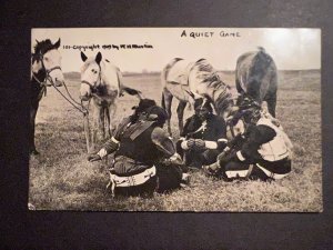Mint USA Postcard RPPC Native American Indian A Quiet Game Horse