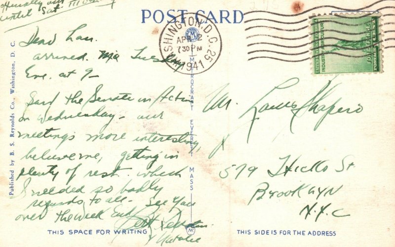 Vintage Postcard 1941 Greetings From Washington  D.C. District of Columbia