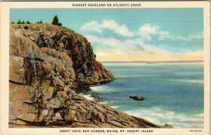 Great Head Bar Harbor Maine ME Mt Desert Island Linen Postcard VTG UNP Unused 