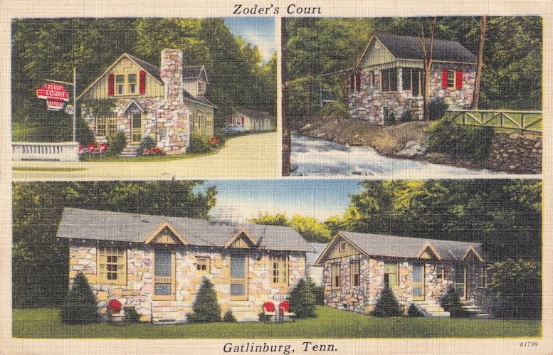Zoders Court Motel Gatlinburg USA Tennessee Old Linen Postcard