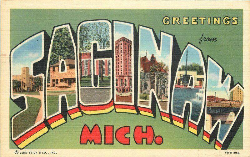 Large letters multi View Signal Michigan 1946 Postcard Reid Teich linen 3332