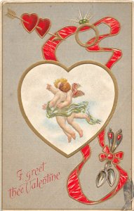 J58/ Valentine's Day Love Holiday Postcard c1910 Cupid Arrows Gold 142