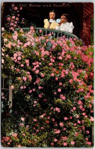 1920's Roses and Bubbles Children Playing Bubbles Posted Postcard