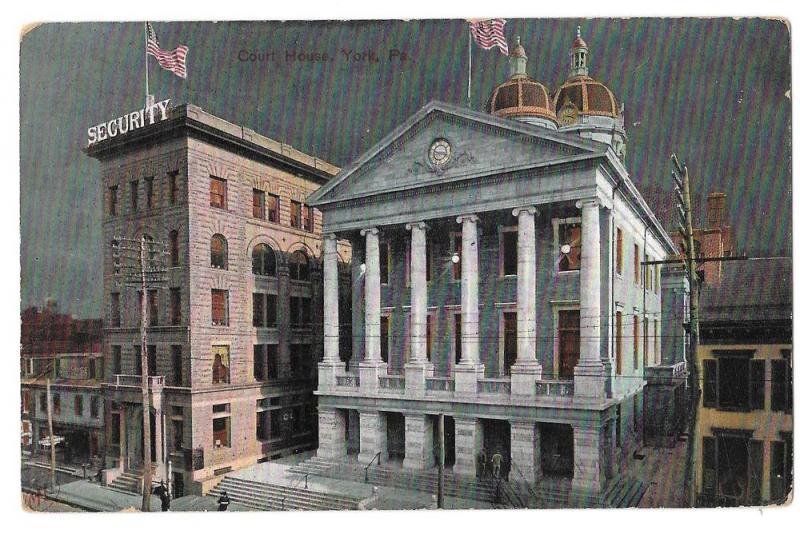 York PA Court House Security Building Night Vintage Postcard