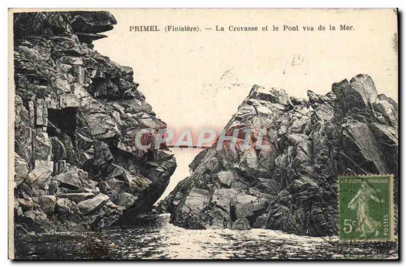 Old Postcard Primel La Crevasse and Bridge seen from the sea