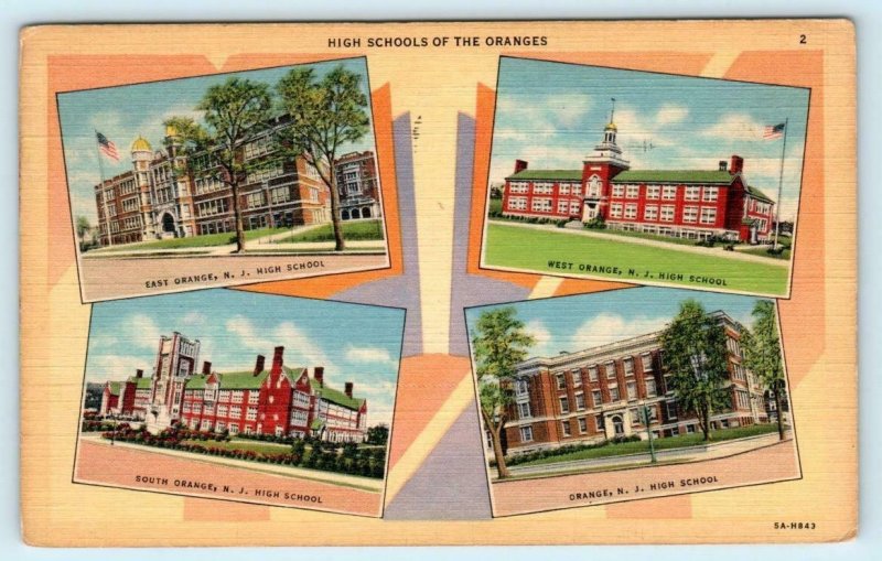 THE ORANGES, New Jersey NJ ~ Multi View HIGH SCHOOLS 1947 Linen Postcard