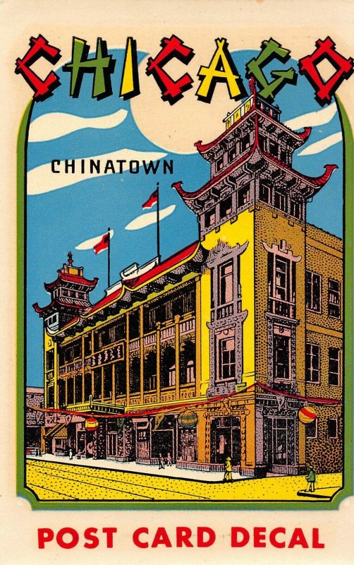 LP43 Chicago Illinois Postcard Decal Novelty Chinatown United States
