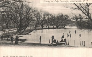 Vintage Postcard 1900's Skating On Lake Carasaljo Lake Wood New Jersey NJ