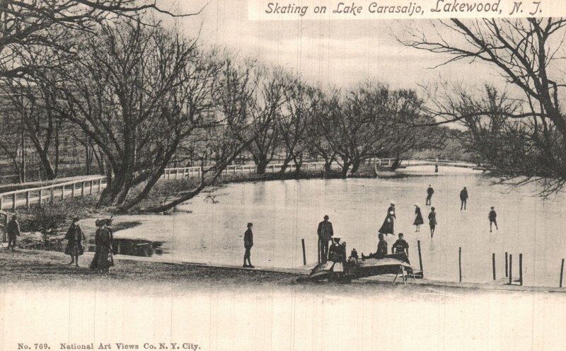 Vintage Postcard 1900's Skating On Lake Carasaljo Lake Wood New Jersey NJ