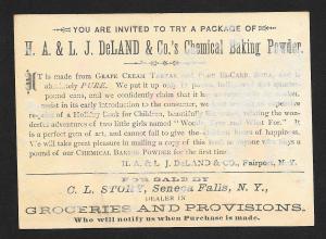 VICTORIAN TRADE CARD HA & LJ DeLand & Co Baking Powder