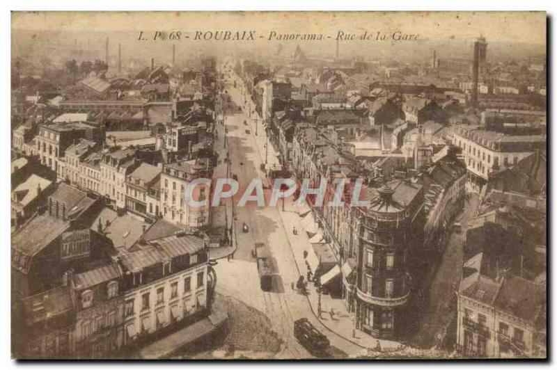 Old Postcard Panorama Roubaix Rue de la Gare
