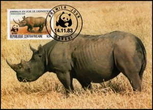 Central African Republic - Maximum card WWF Rhinoceros (1) 1983