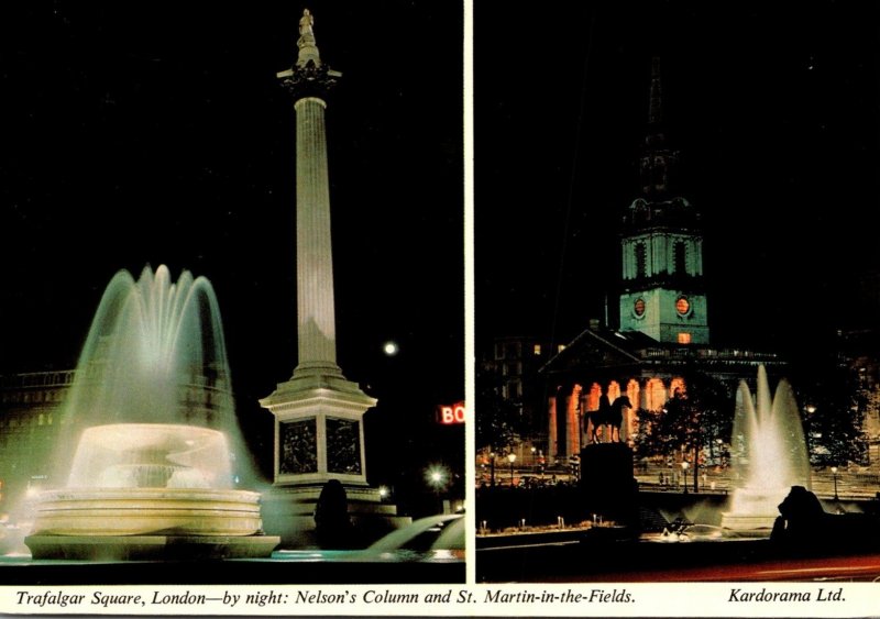 England London Trafalgar Square By Night Nelson's Column and St Martin I...