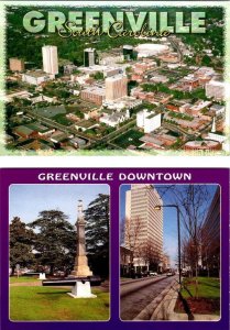 2~4X6 Postcards Greenville SC South Carolina AERIAL VIEW & CONFEDERATE MONUMENT