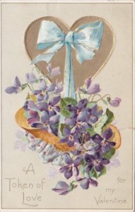 Valentine's Day Purple Flowers and Blue Ribbon 1910 Tucks