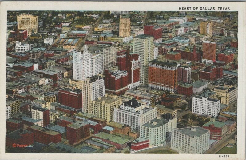 c1920-1930s Birds eye view Dallas Texas downtown aerial postcard C534 