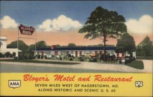 Hagerstown MD Bloyer's Motel & Restaurant LINEN Postcard