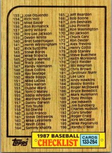 1987 Topps Baseball Card Checklist #133-264 sk3128