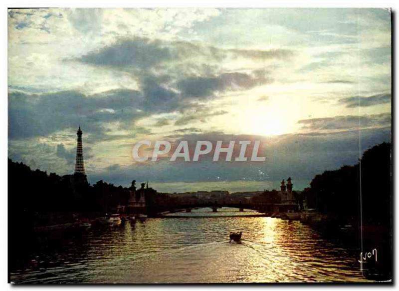 Modern Postcard Paris Sunset on the Seine Eiffel Tower