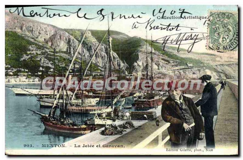 Old Postcard Menton Garavan and the Jetee