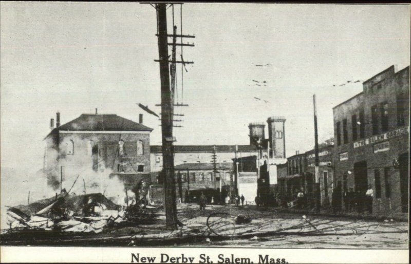 Salem MA Fire New Derby St. c1914 Postcard