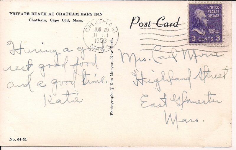 RPPC Chatham MA, Cape Cod, Chatham Bars Inn, Hotel, Private Beach 1953, Umbrella