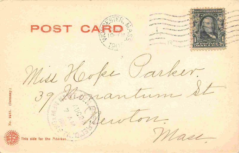 Elm Street Worcester Massachusetts 1905 hand colored postcard