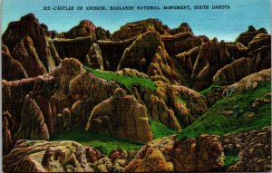 Vtg Castles of Erosion Badlands National Monument South Dakota SD Linen Postcard