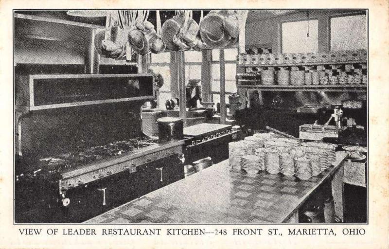Marietta Ohio Leader Restaurant Kitchen Interior Antique Postcard K24042