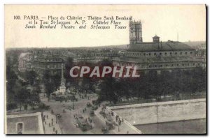 Old Postcard Paris Place du Chatelet Theater Sarah Bernhardt