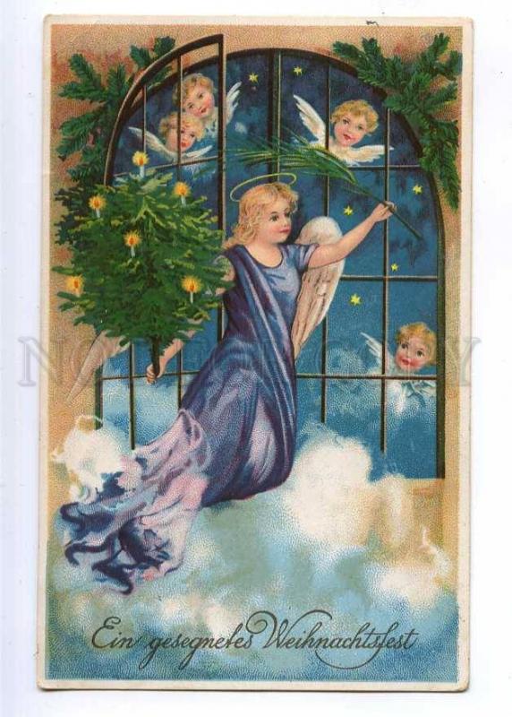 189921 X-MAS Christmas ANGEL Winged Vintage LITHO postcard