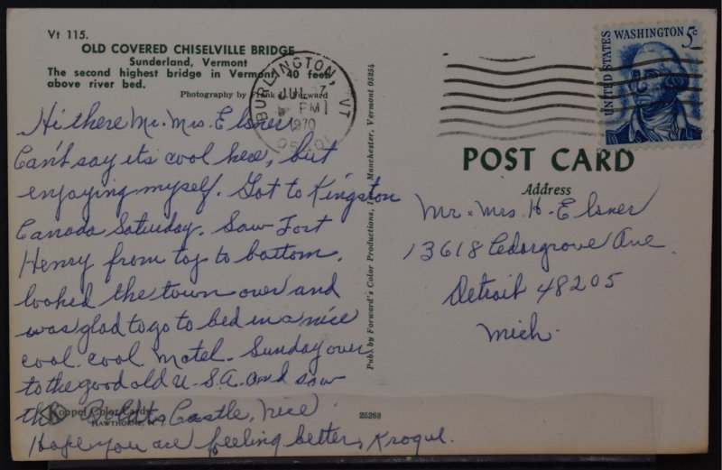 Sunderland, VT - Old Covered Chiselville Bridge - 1970