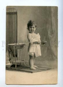 233946 NUDE Little Girl in BATH Room Vintage postcard