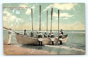CAPE HENRY, VA Virginia ~ LIFE SAVERS' DRILL STATION & BOAT c1910s  Postcard