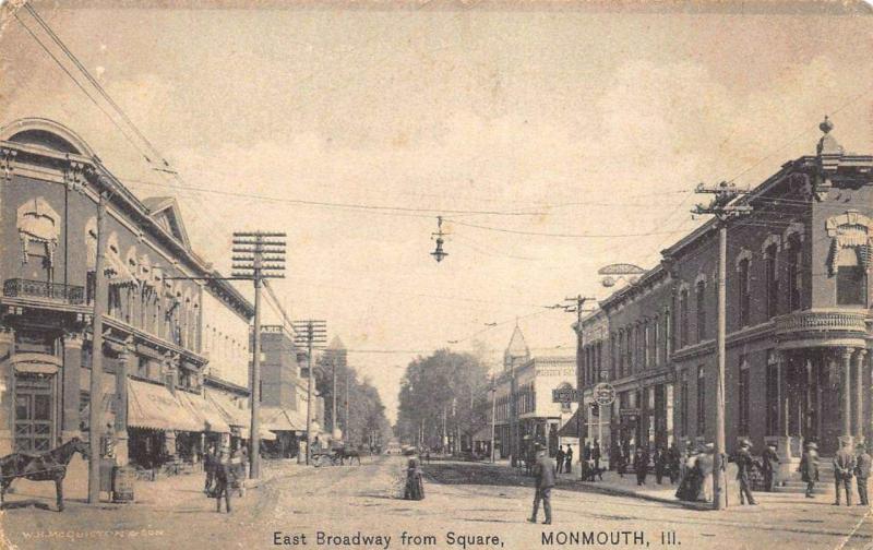 Monmouth IL East Broadway Storefronts Albertype Publisher Postcard