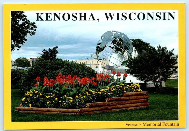 KENOSHA, Wisconsin WI ~ Globe VETERANS MEMORIAL FOUNTAIN 4x6 Postcard