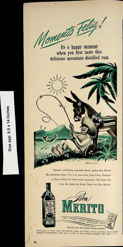 1947 Ron Merito Puerto Rico Rum Fishing Momento Feliz Vintage Print Ad 4575