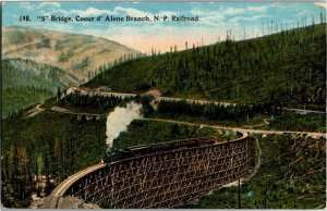 Railroad Trestle S Bridge, Coeur d'Alene Branch, Northern Pacific Postcard C79